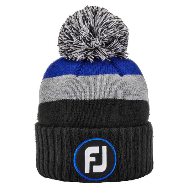 FootJoy FJ Bobble Beanie Hat - Black Grey Royal Online Sale