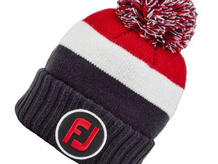 FootJoy FJ Bobble Beanie Hat - Navy White Red Online Hot Sale