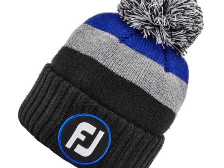 FootJoy FJ Bobble Beanie Hat - Black Grey Royal Online Sale