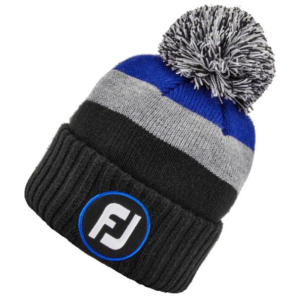 FootJoy FJ Bobble Beanie Hat - Black Grey Royal Online Sale