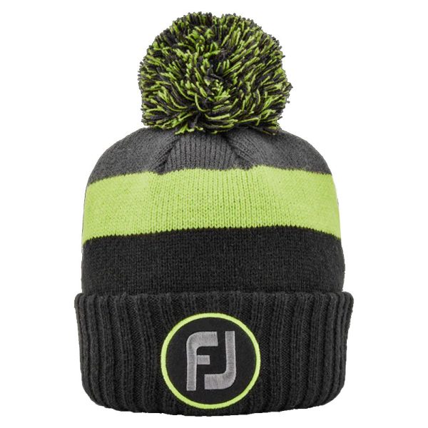 FootJoy FJ Bobble Beanie Hat - Black Lime Charcoal Cheap