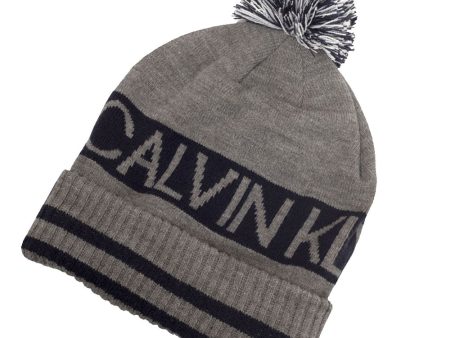 Calvin Klein Quadrant Pom Beanie - Grey Marl For Cheap