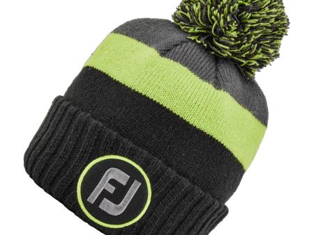 FootJoy FJ Bobble Beanie Hat - Black Lime Charcoal Cheap